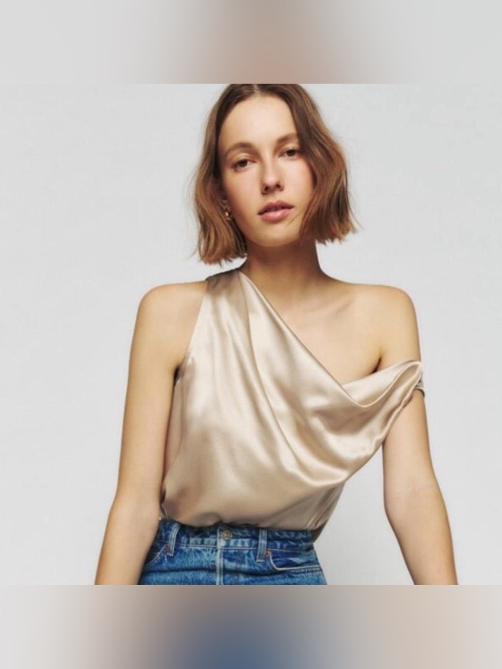 Reformation Annika Silk Top in Sand, NWT